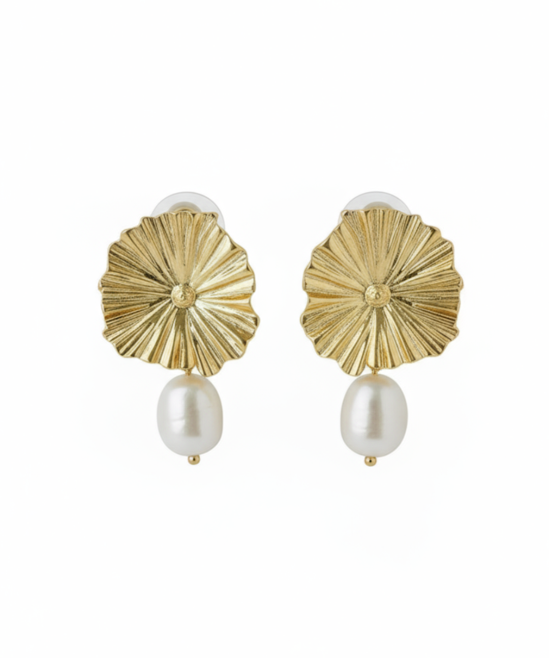Simple Lotus Leaf Metallic Pearl Earrings gembea jewelry