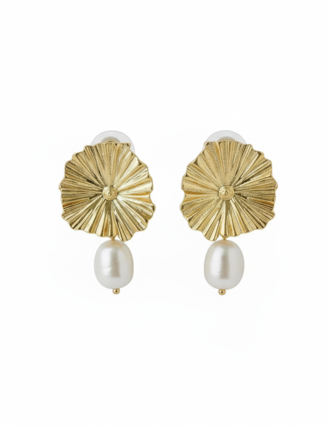 Simple Lotus Leaf Metallic Pearl Earrings gembea jewelry