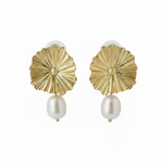 Simple Lotus Leaf Metallic Pearl Earrings gembea jewelry