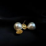 Simple Matte Metallic Baroque Pearl Drop Earrings gembea jewelry