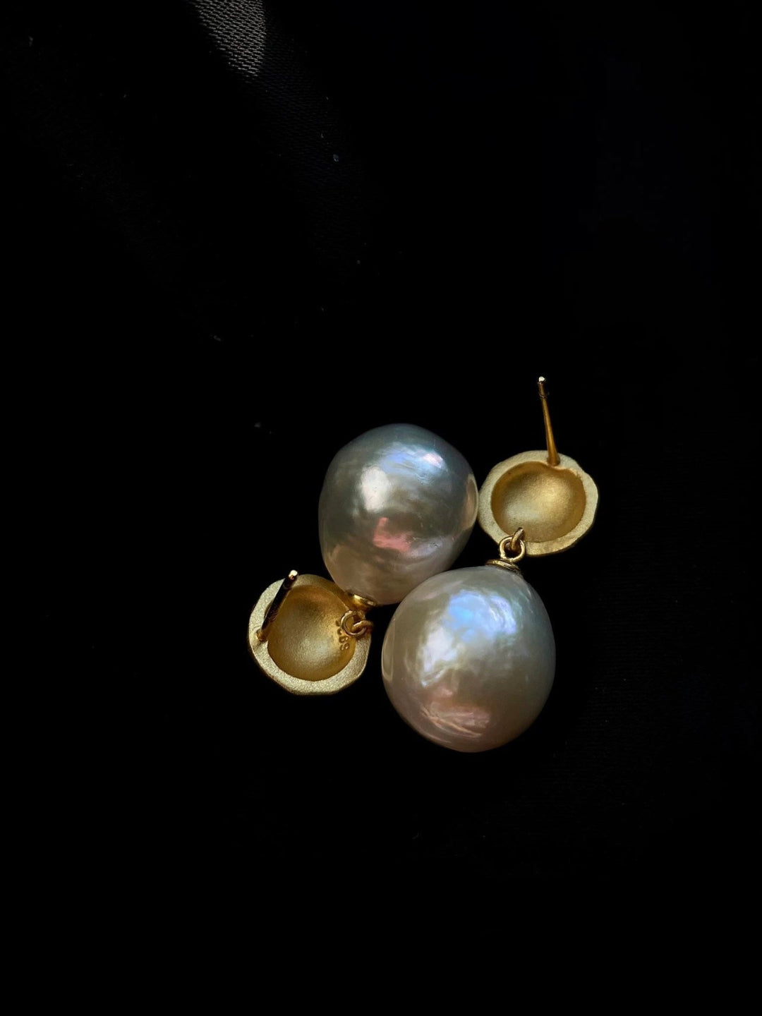 Simple Matte Metallic Baroque Pearl Drop Earrings gembea jewelry