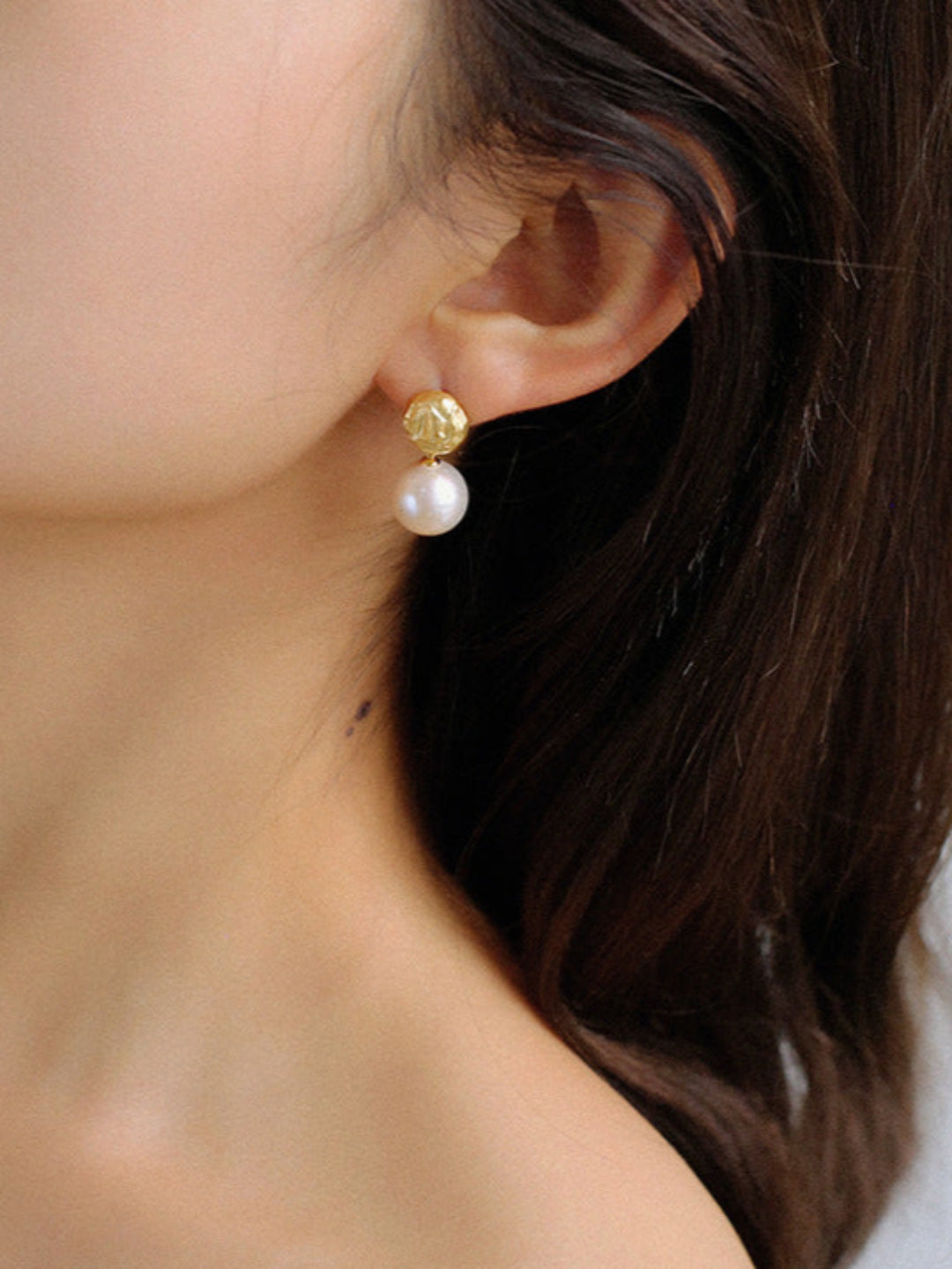 Simple Matte Metallic Baroque Pearl Drop Earrings gembea jewelry