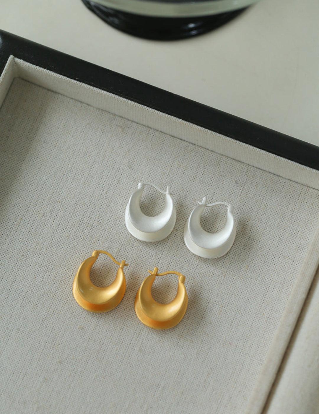 Simple S925 Silver Matte Gold Hoop Earring - Gembea Jewelry