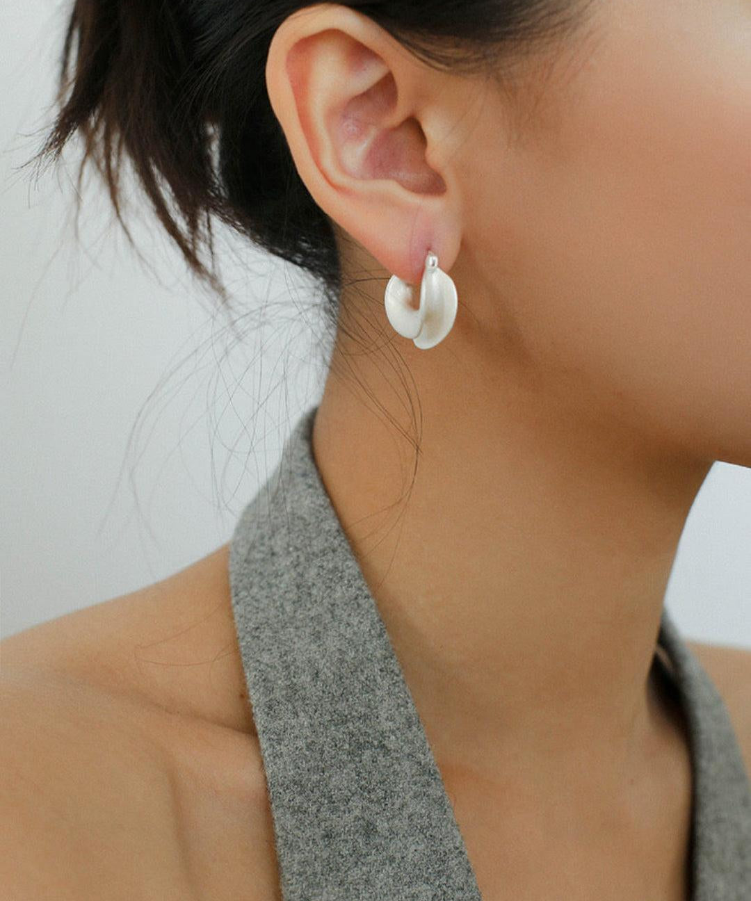 Simple S925 Silver Matte Gold Hoop Earring - Gembea Jewelry