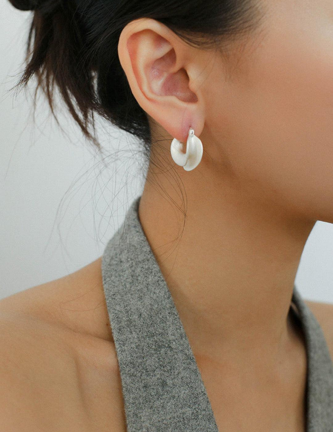 Simple S925 Silver Matte Gold Hoop Earring - Gembea Jewelry