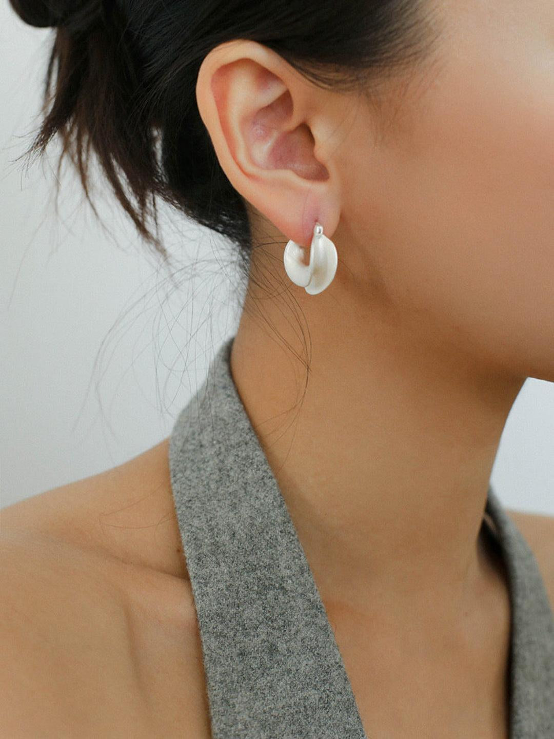 Simple S925 Silver Matte Gold Hoop Earring - Gembea Jewelry