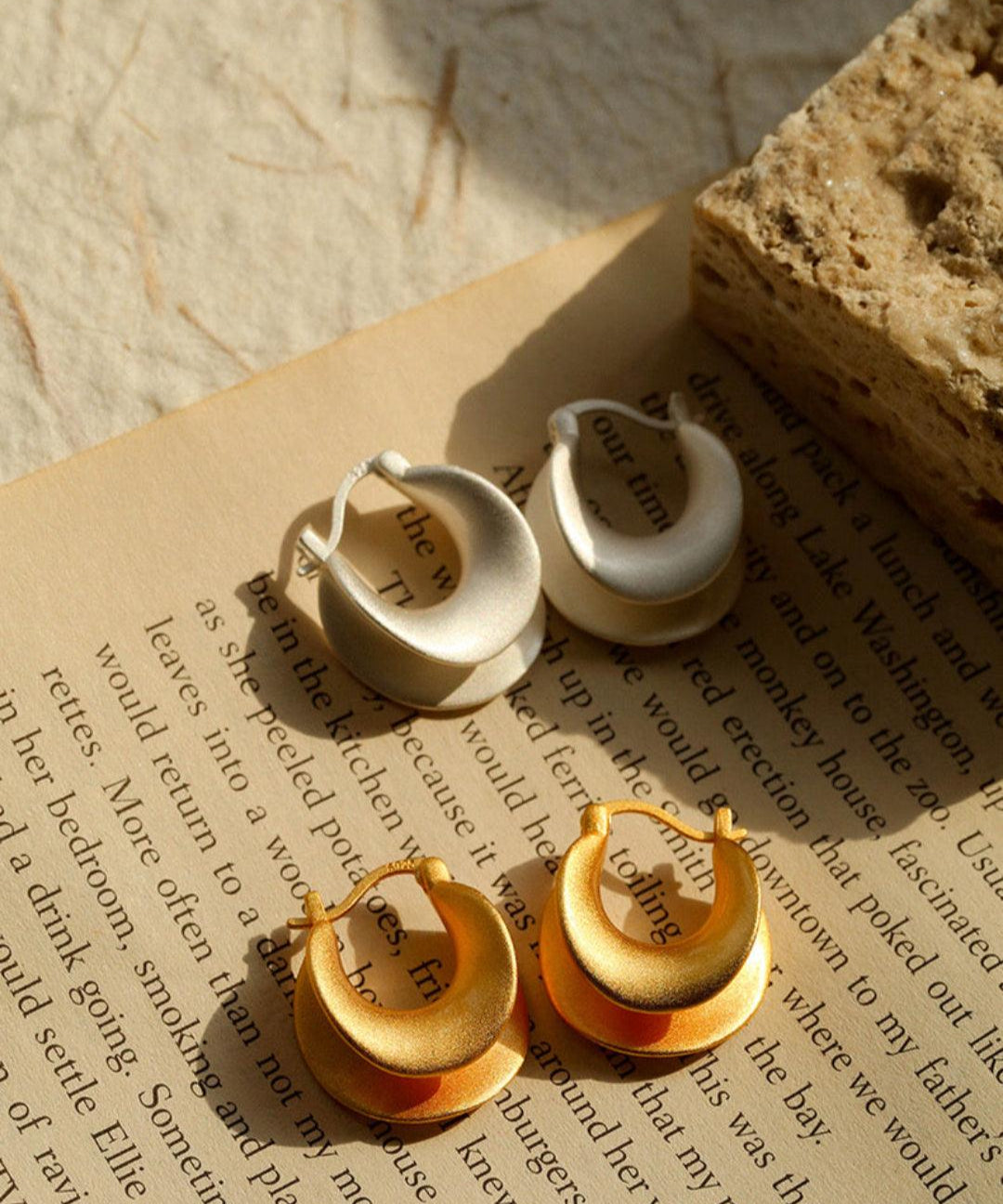 Simple S925 Silver Matte Gold Hoop Earring - Gembea Jewelry