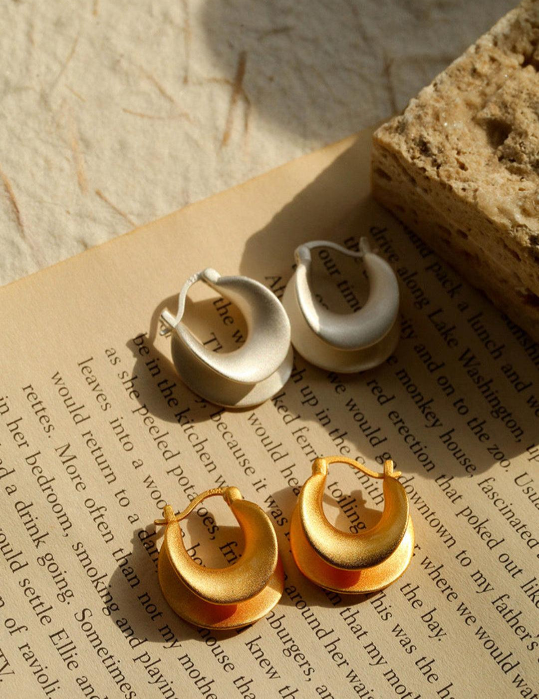 Simple S925 Silver Matte Gold Hoop Earring - Gembea Jewelry