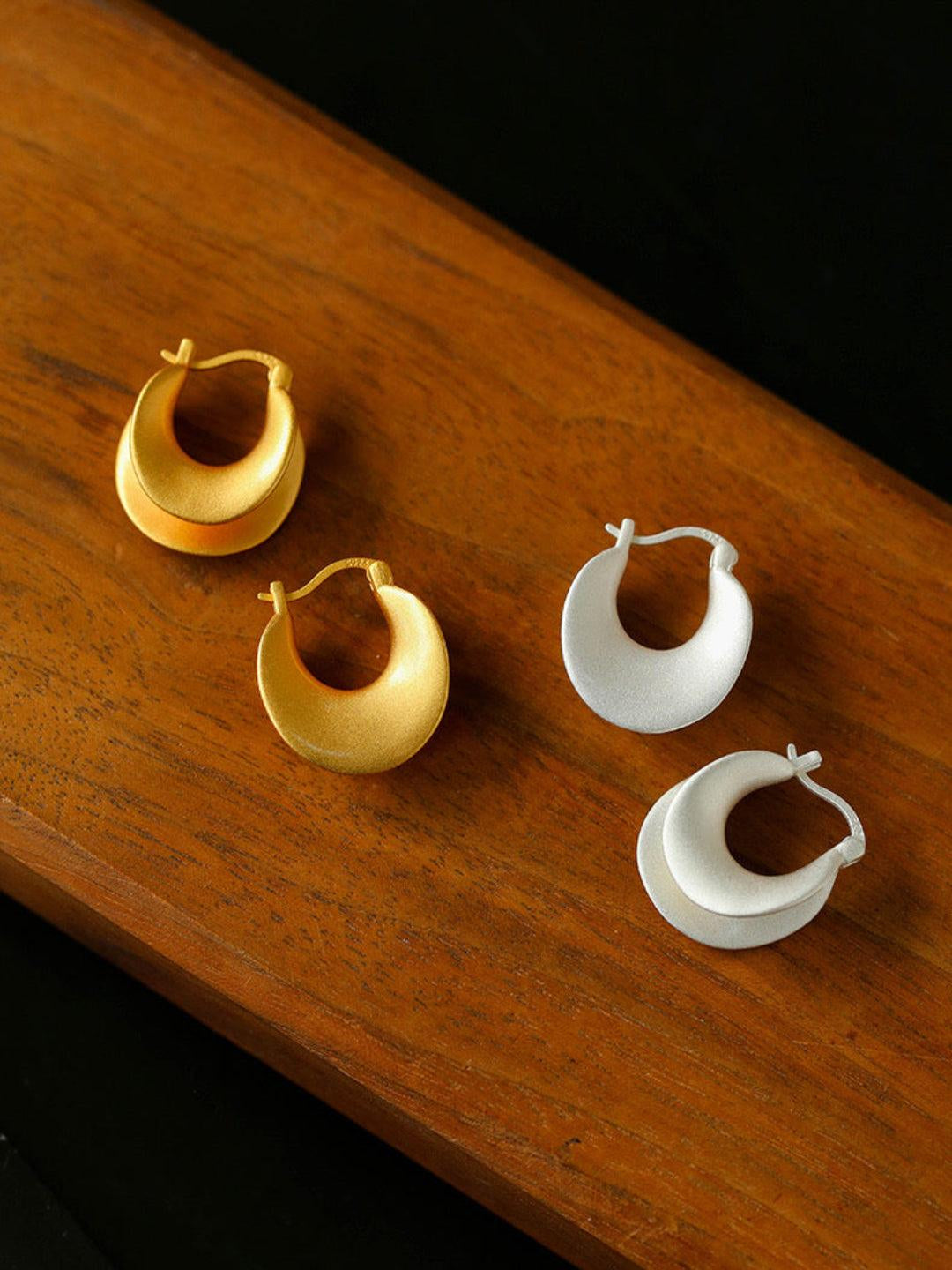 Simple S925 Silver Matte Gold Hoop Earring - Gembea Jewelry
