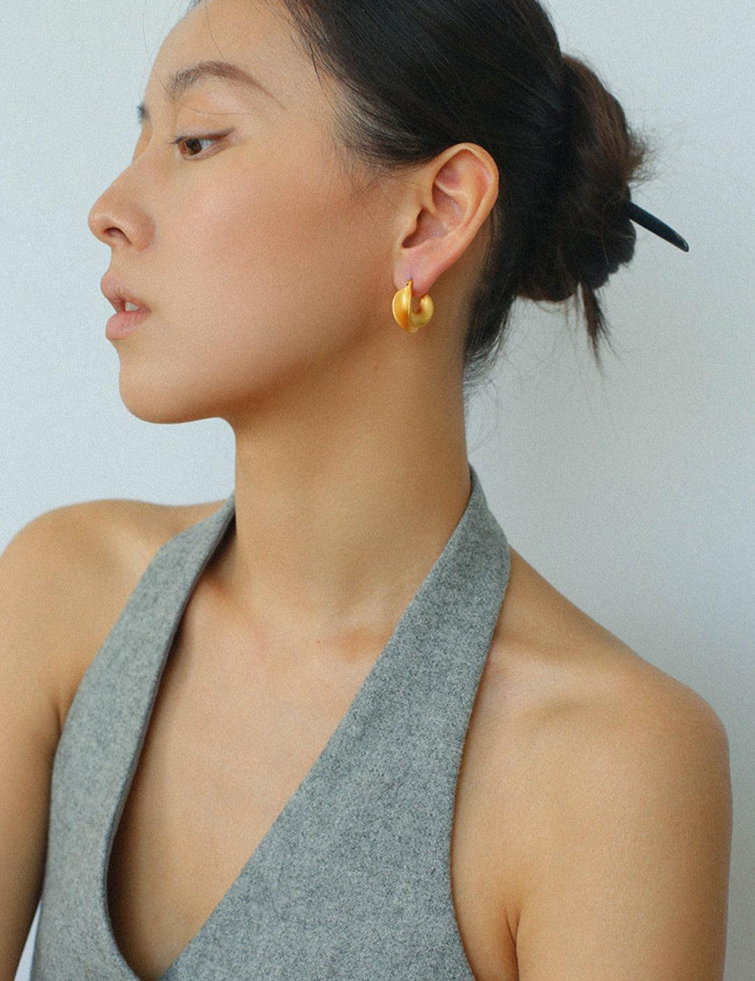 Simple S925 Silver Matte Gold Hoop Earring - Gembea Jewelry