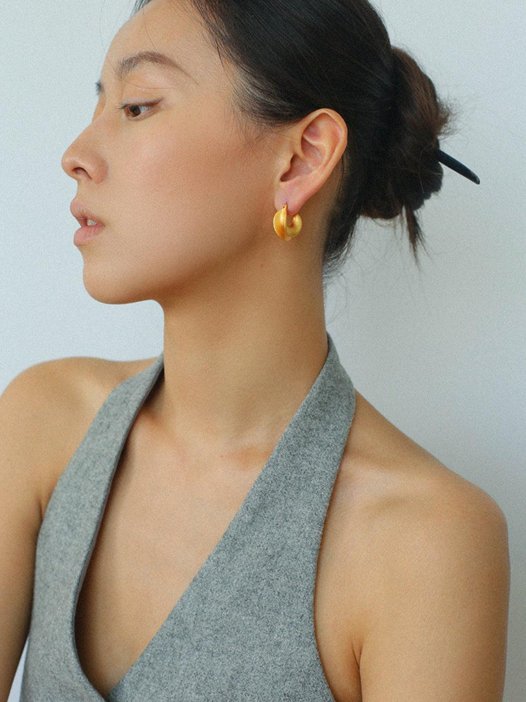 Simple S925 Silver Matte Gold Hoop Earring - Gembea Jewelry