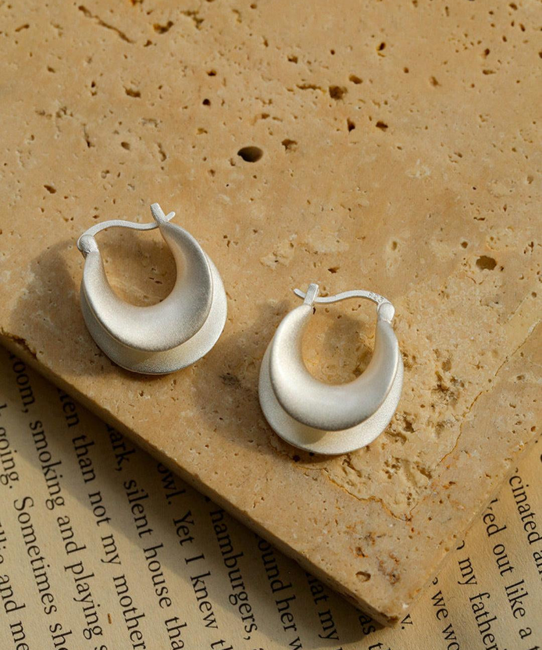 Simple S925 Silver Matte Gold Hoop Earring - Gembea Jewelry