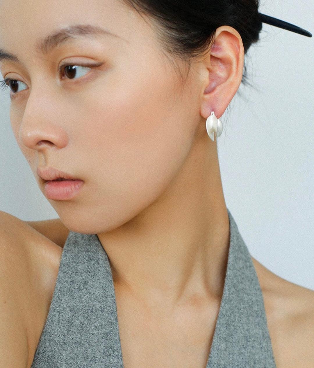 Simple S925 Silver Matte Gold Hoop Earring - Gembea Jewelry