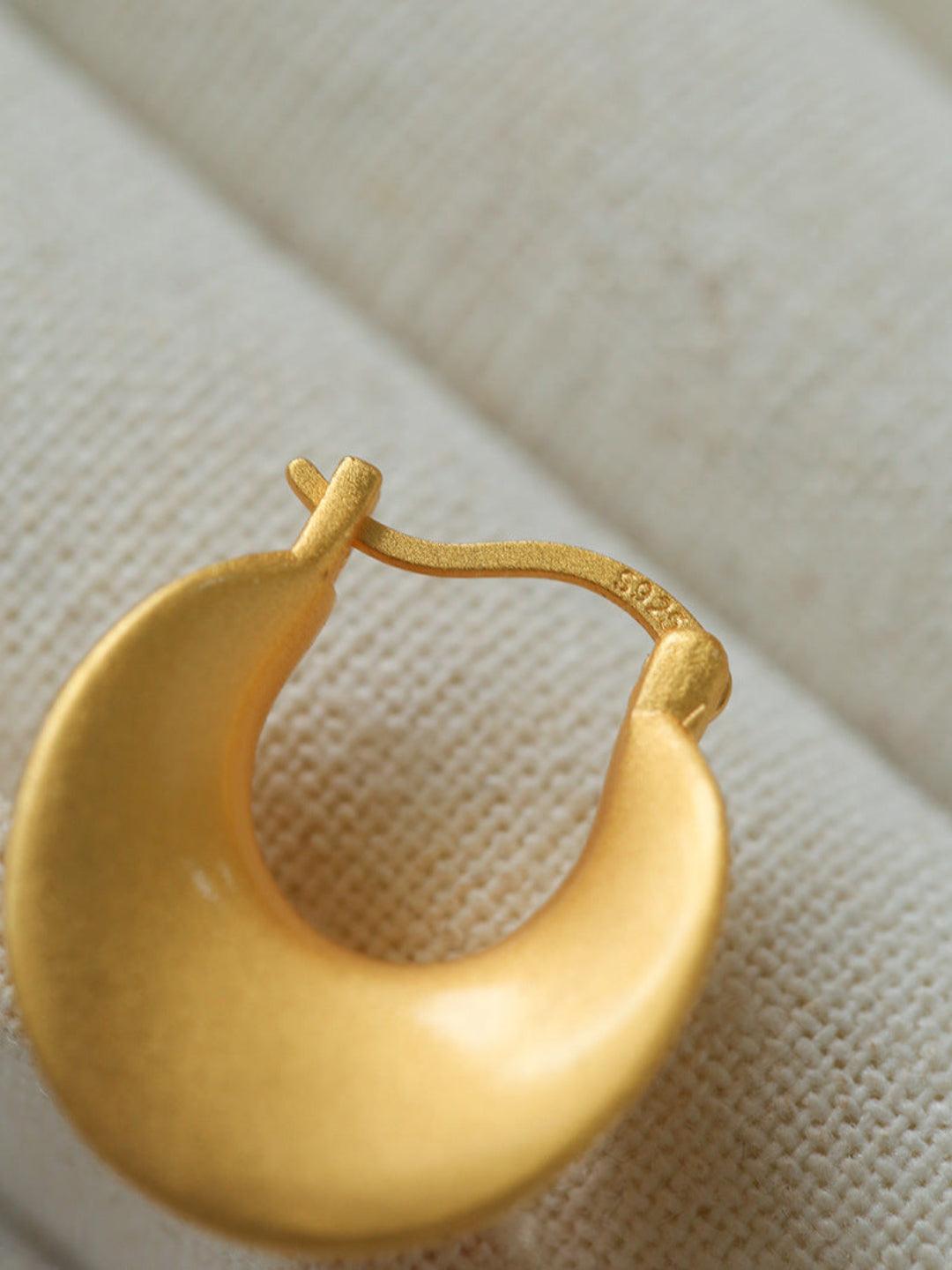 Simple S925 Silver Matte Gold Hoop Earring - Gembea Jewelry