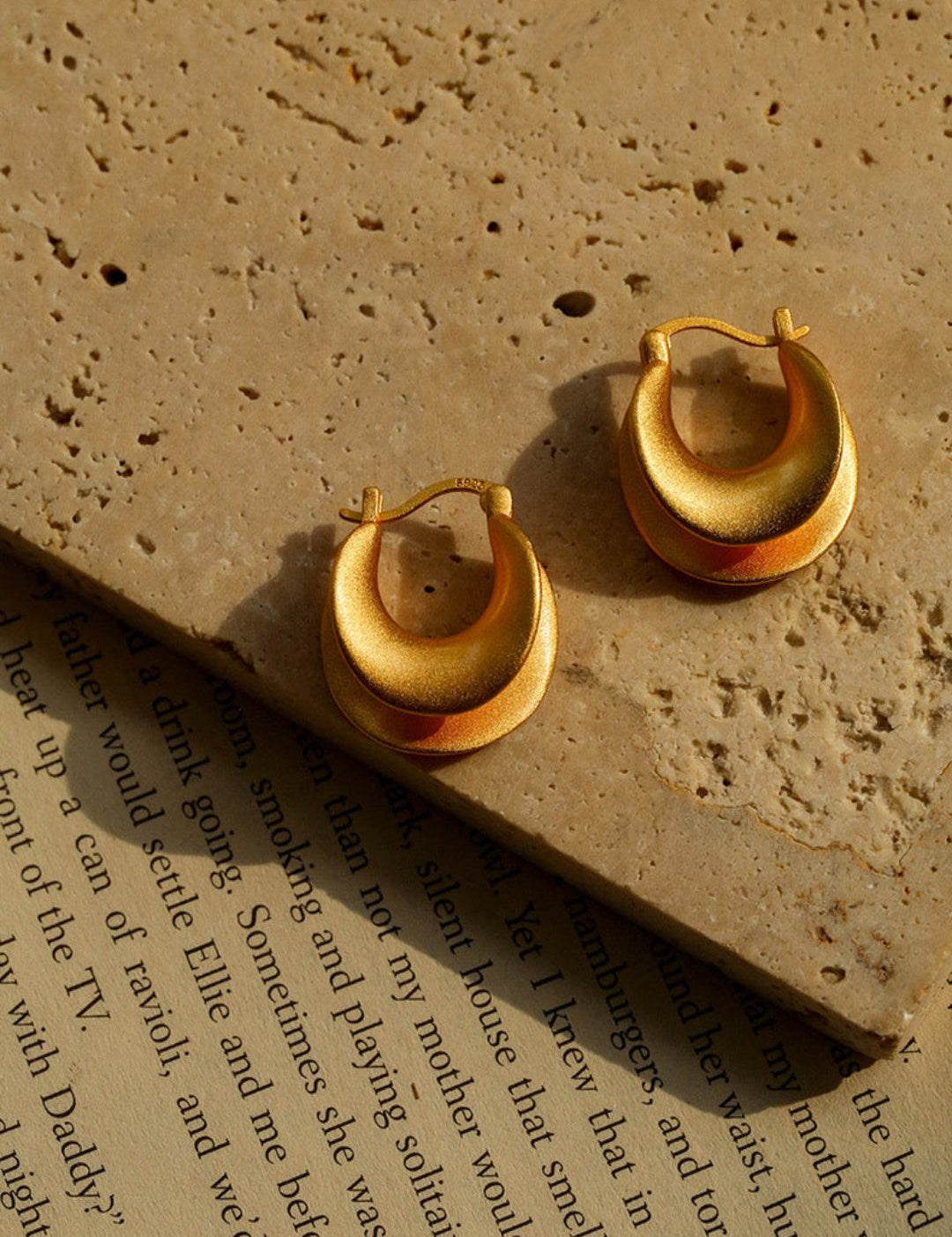Simple S925 Silver Matte Gold Hoop Earring - Gembea Jewelry