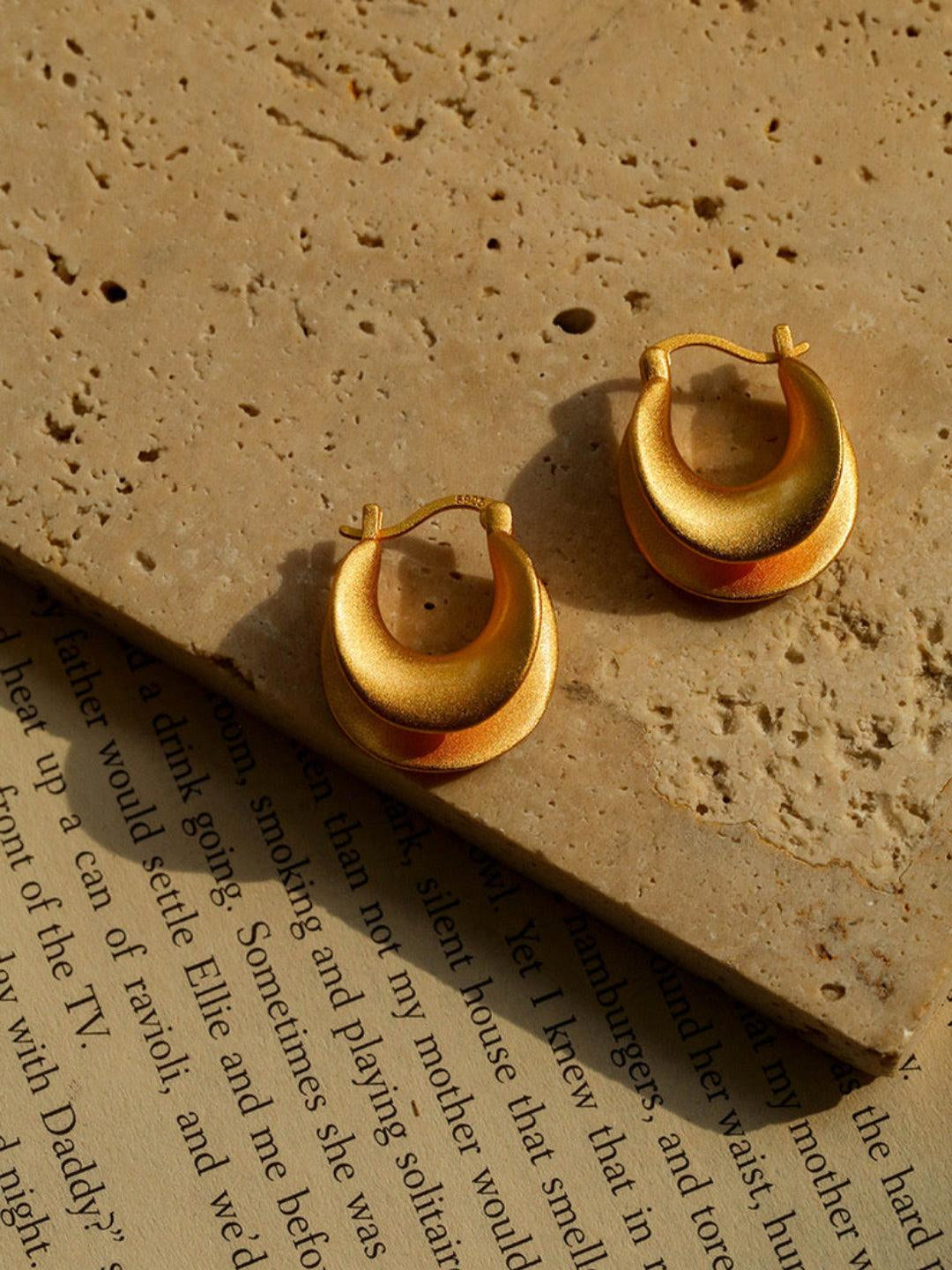 Simple S925 Silver Matte Gold Hoop Earring - Gembea Jewelry