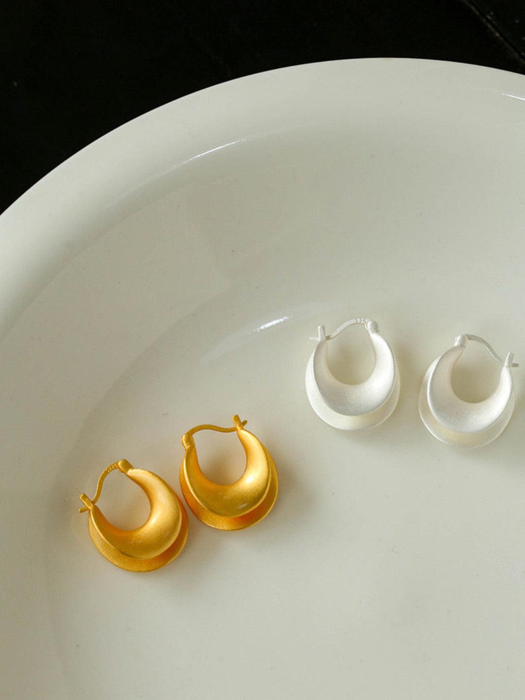 Simple S925 Silver Matte Gold Hoop Earring - Gembea Jewelry