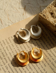 Simple S925 Silver Matte Gold Hoop Earring - Gembea Jewelry