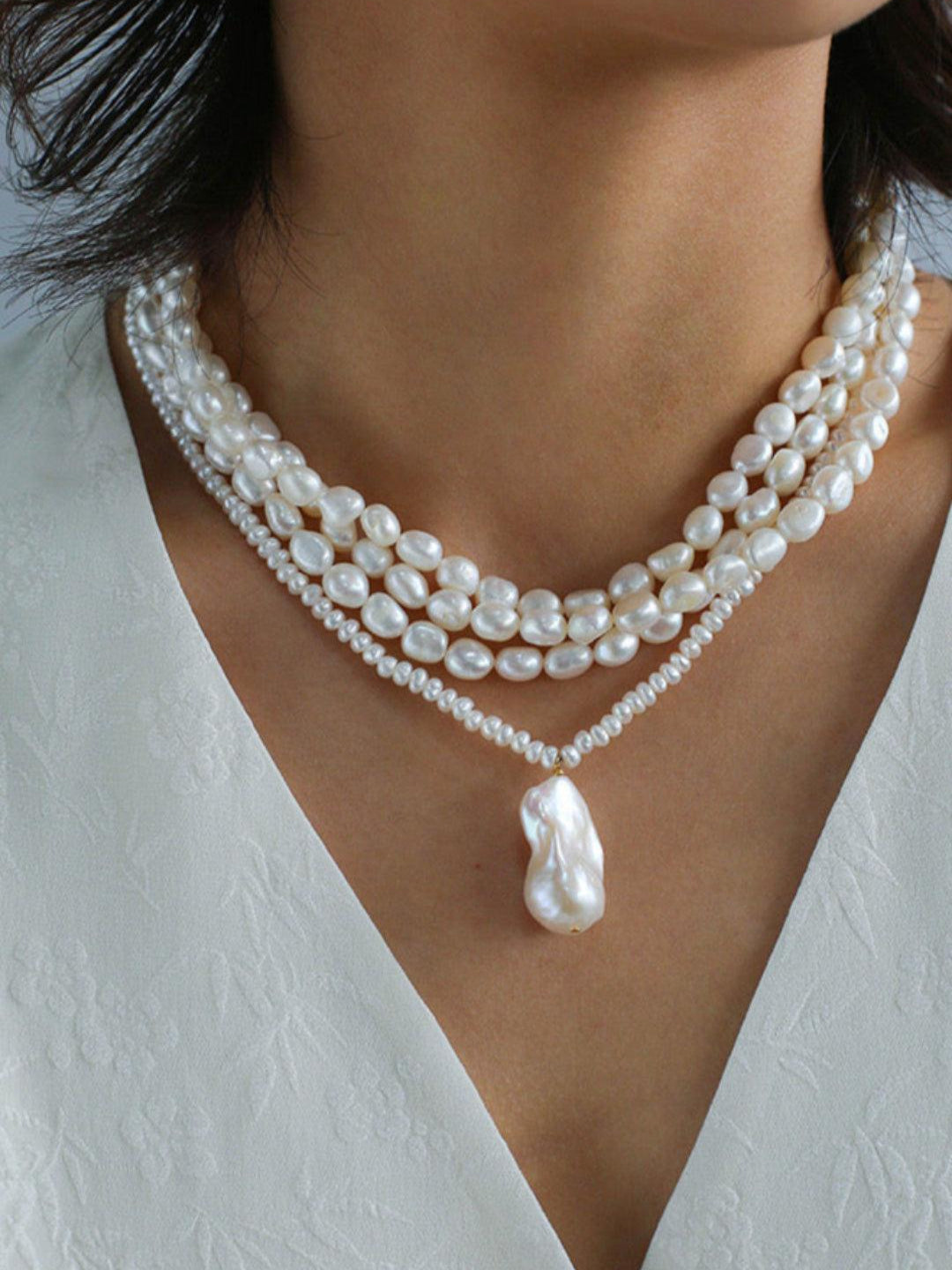 Simple Natural Baroque Pearl Rice Bead Necklace - Gembea Jewelry