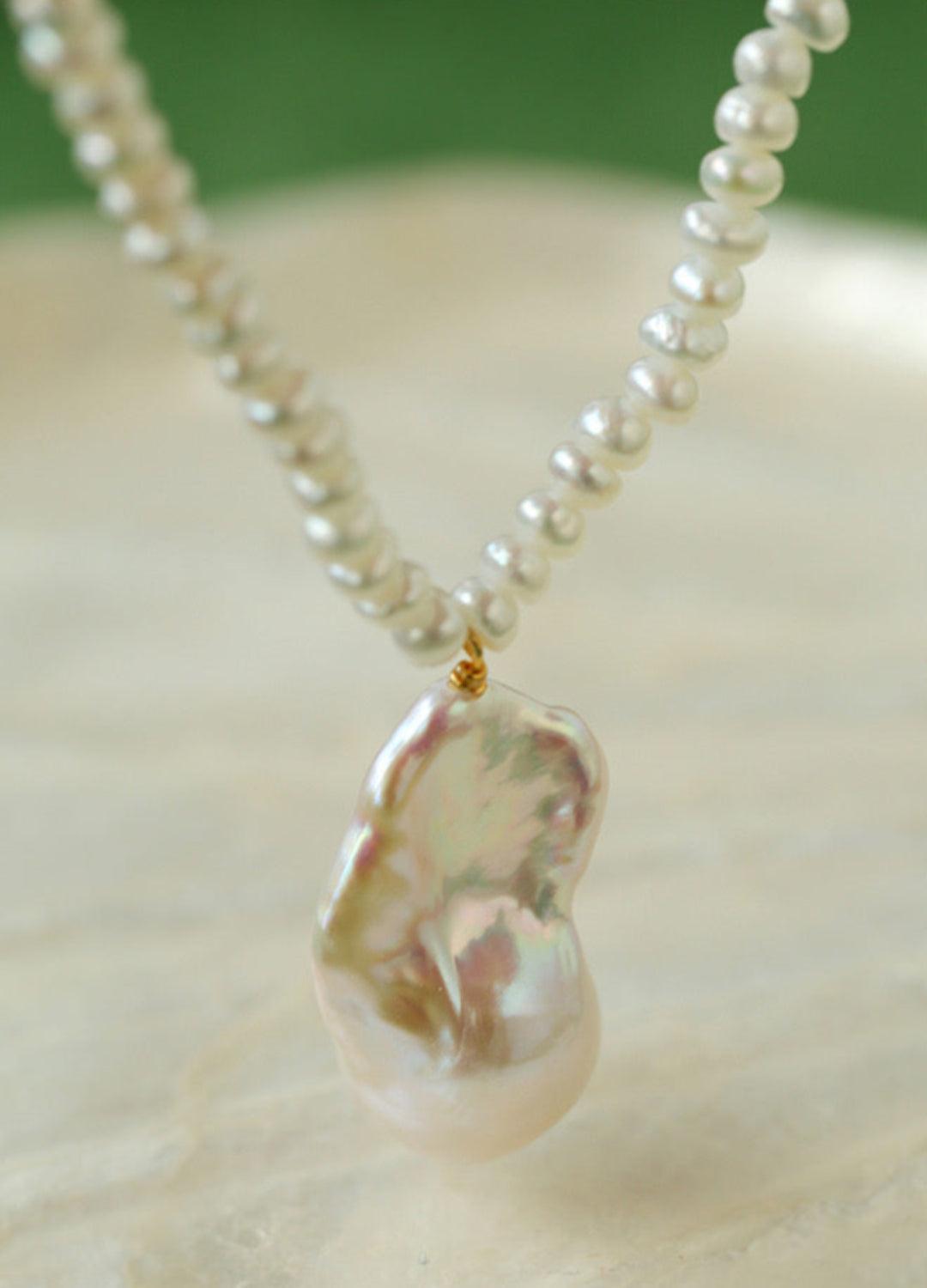 Simple Natural Baroque Pearl Rice Bead Necklace - Gembea Jewelry