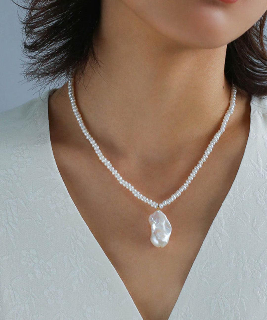 Simple Natural Baroque Pearl Rice Bead Necklace - Gembea Jewelry