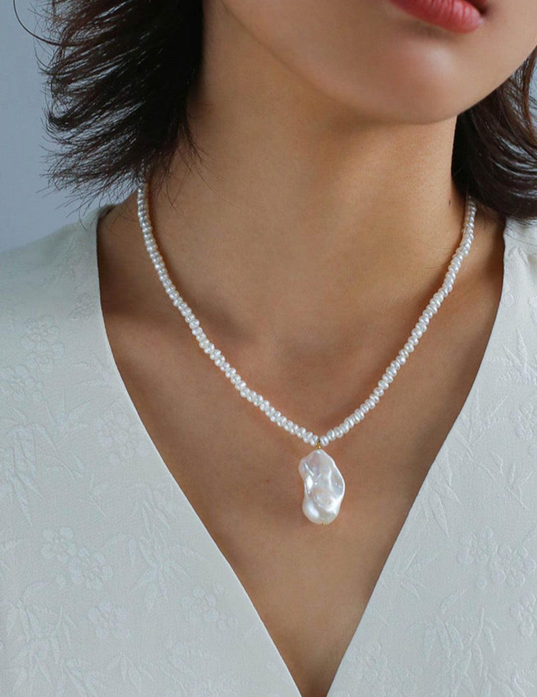 Simple Natural Baroque Pearl Rice Bead Necklace - Gembea Jewelry