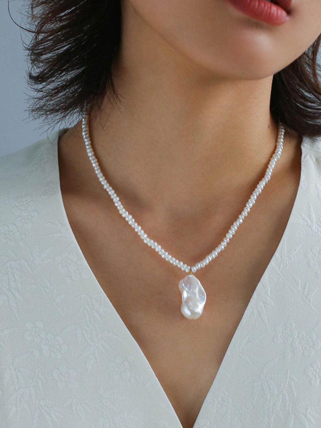 Simple Natural Baroque Pearl Rice Bead Necklace - Gembea Jewelry