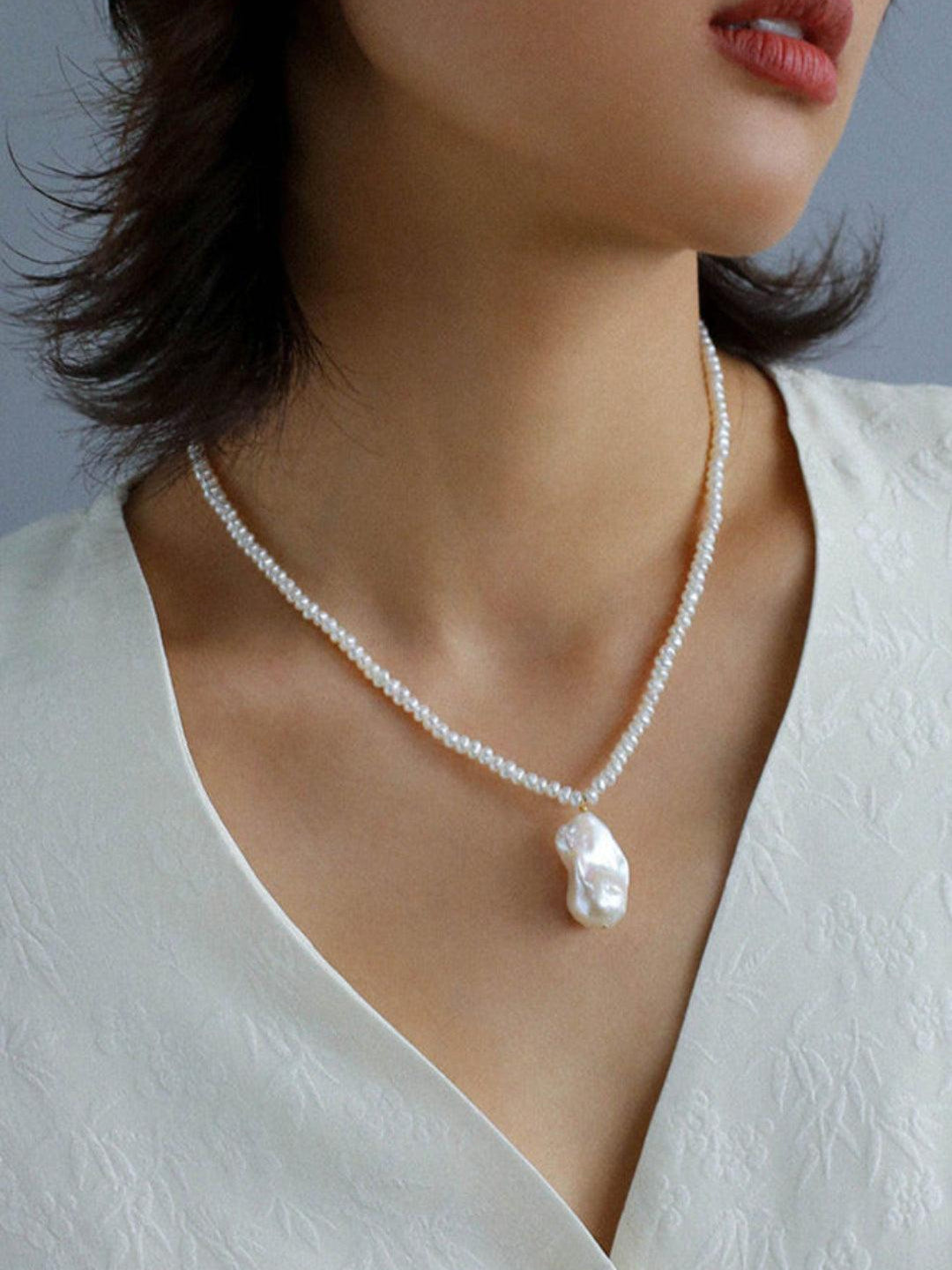 Simple Natural Baroque Pearl Rice Bead Necklace - Gembea Jewelry