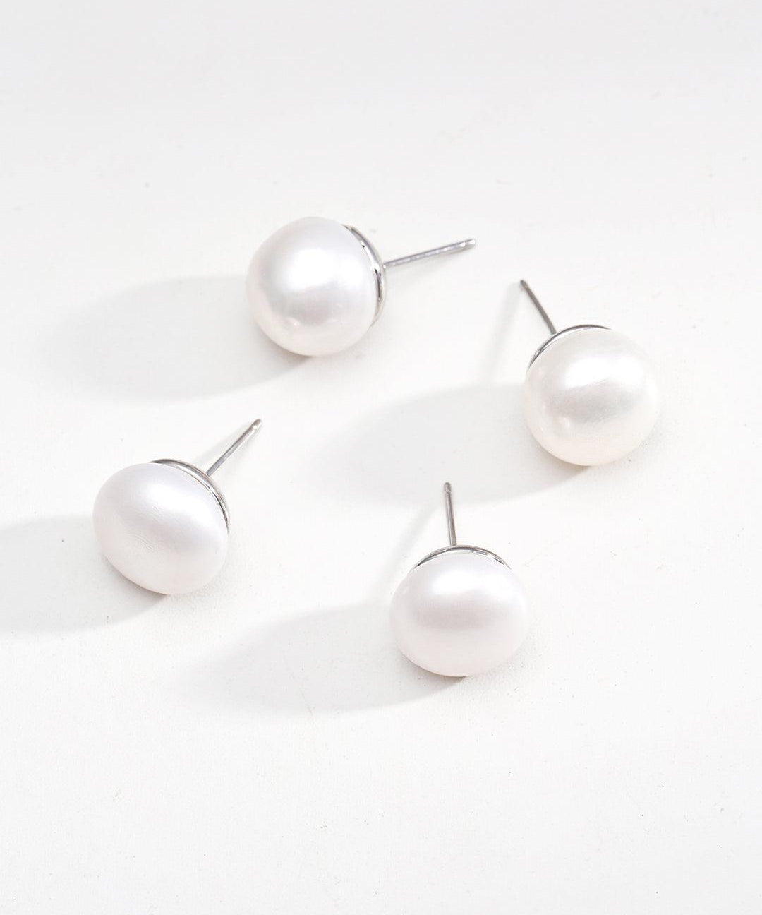 Simple Oval Freshwater Pearl Stud Earrings - Gembea Jewelry