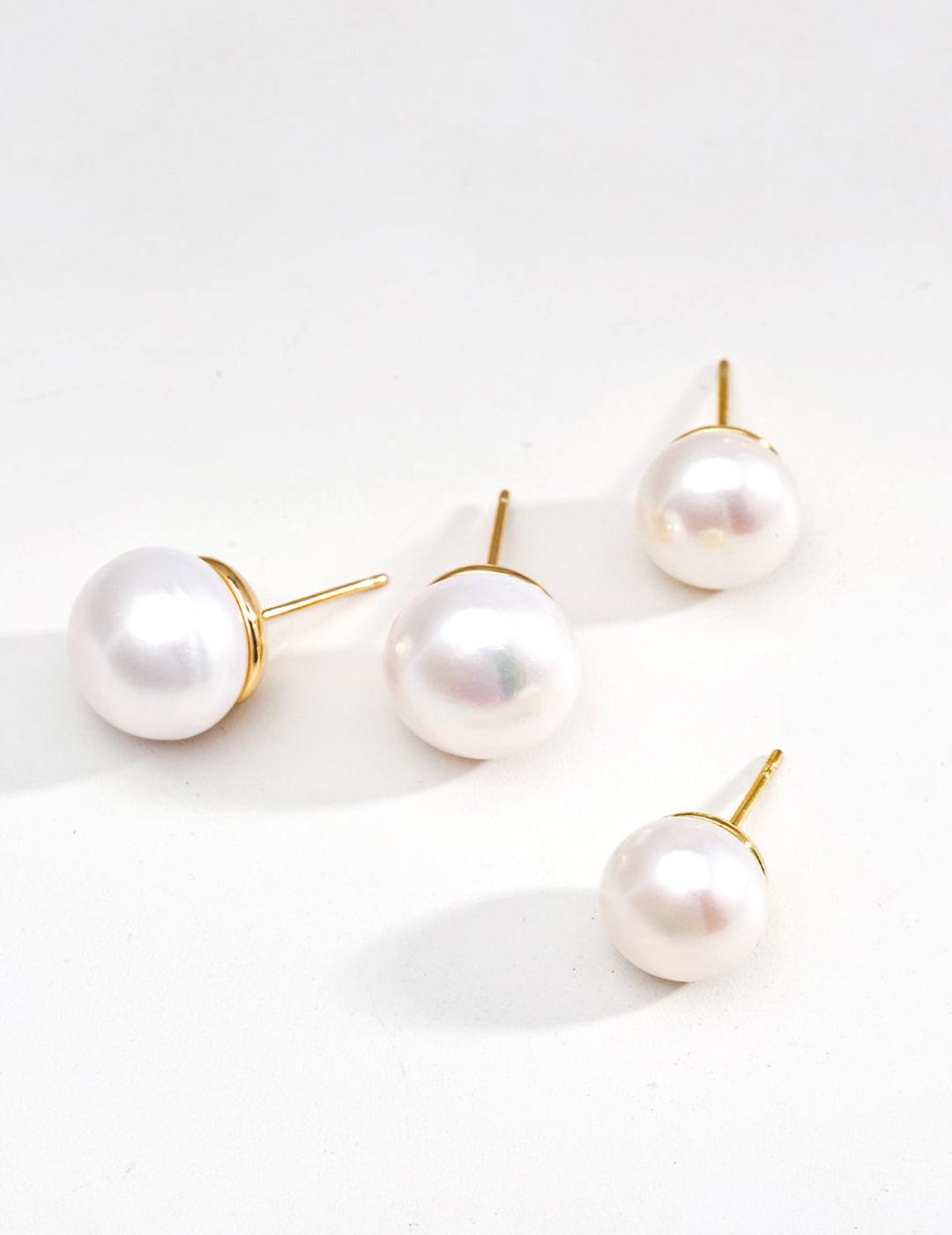 Simple Oval Freshwater Pearl Stud Earrings - Gembea Jewelry