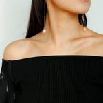 Simple Oval Pearl Long Drop Earrings - Gembea Jewelry