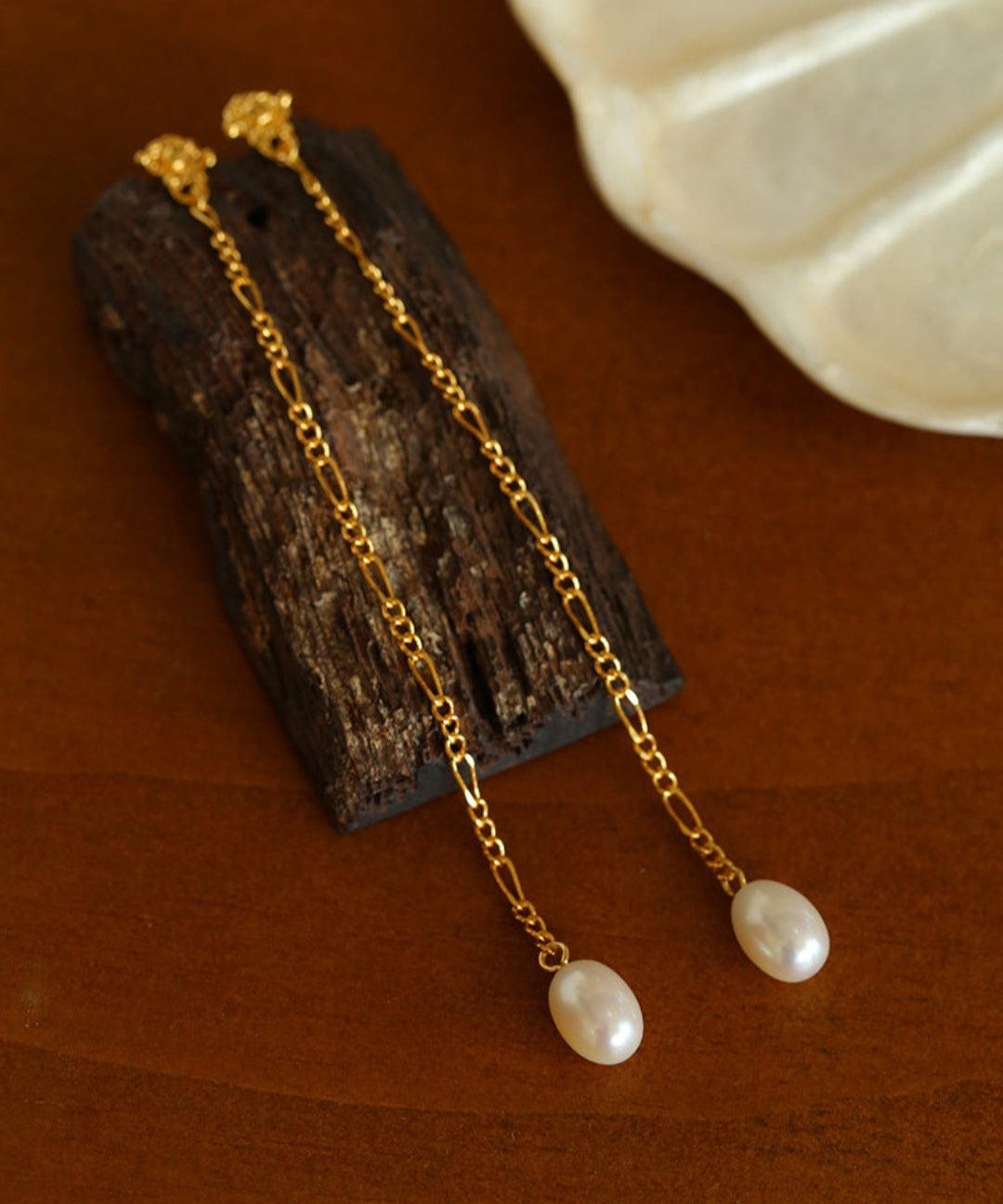 Simple Oval Pearl Long Drop Earrings - Gembea Jewelry