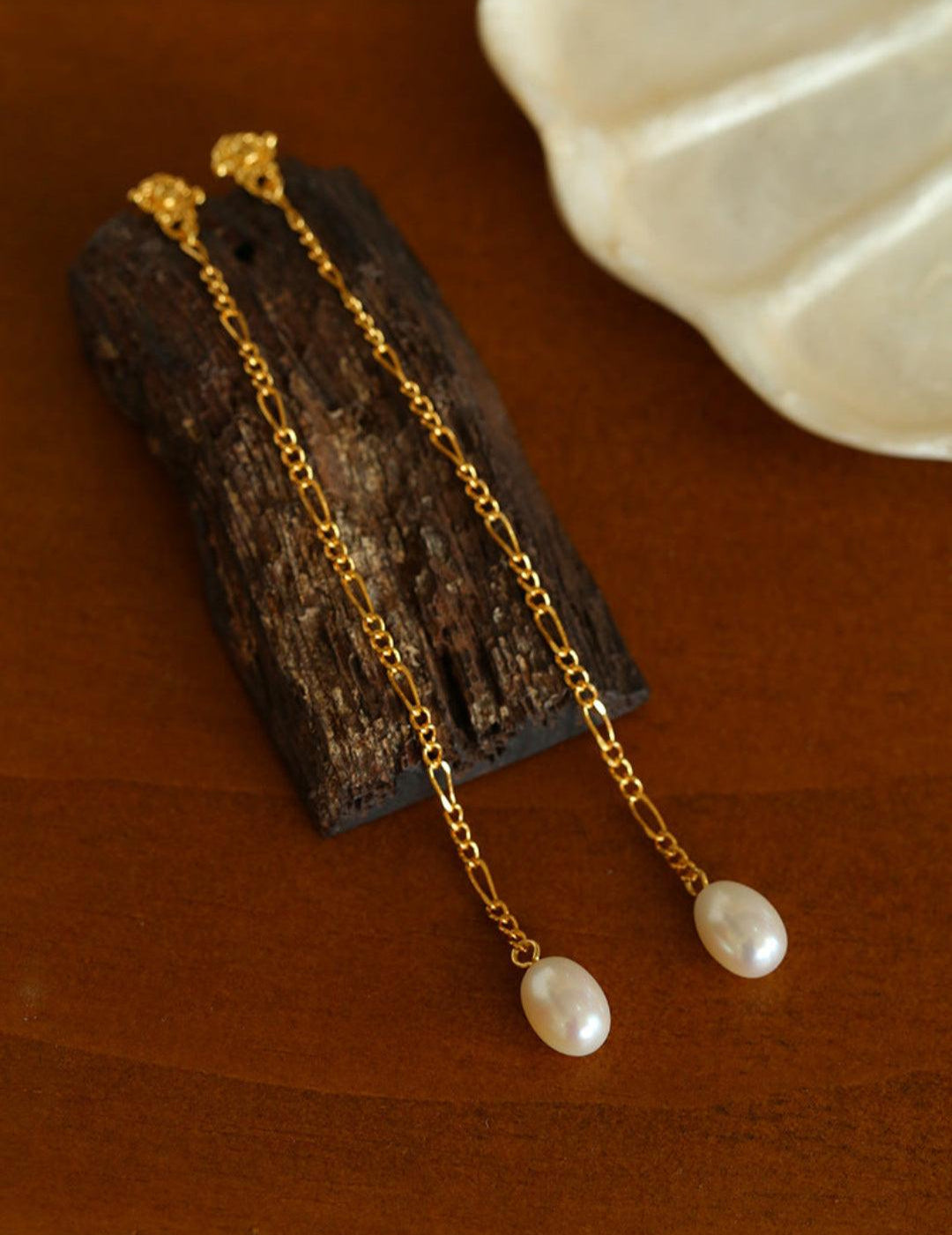 Simple Oval Pearl Long Drop Earrings - Gembea Jewelry