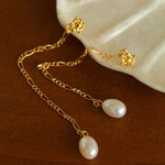 Simple Oval Pearl Long Drop Earrings - Gembea Jewelry