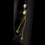 Simple Oval Pearl Long Drop Earrings gembea jewelry
