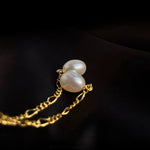 Simple Oval Pearl Long Drop Earrings gembea jewelry