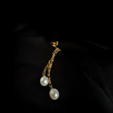 Simple Oval Pearl Long Drop Earrings gembea jewelry