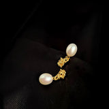 Simple Oval Real Pearl Drop Earrings gembea jewelry
