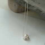 Simple Spiral Pearl Pendant Chain Necklace gembea jewelry