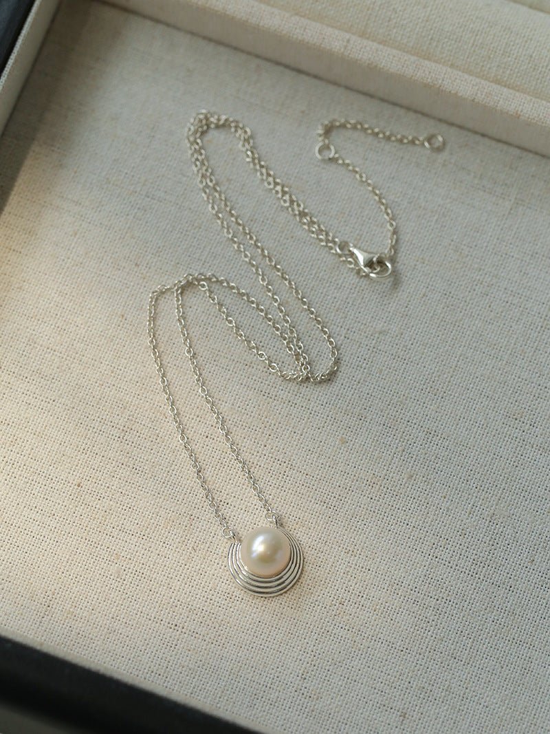 Simple Spiral Pearl Pendant Chain Necklace gembea jewelry