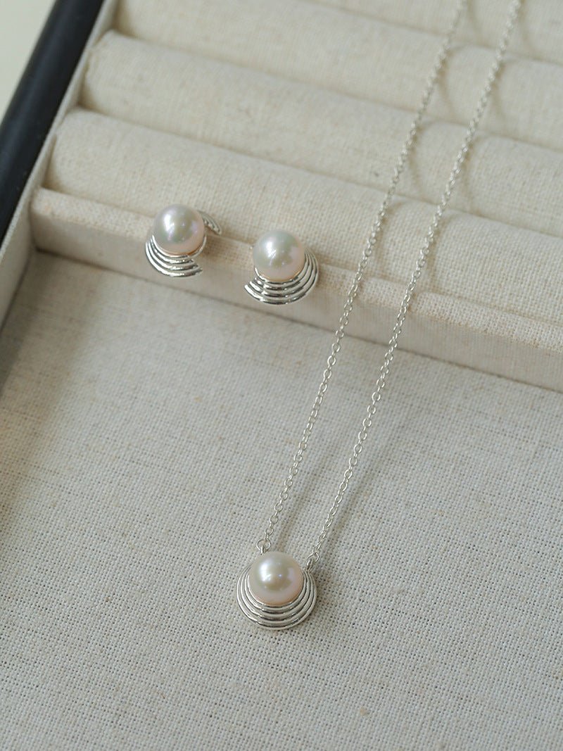 Simple Spiral Pearl Pendant Chain Necklace gembea jewelry