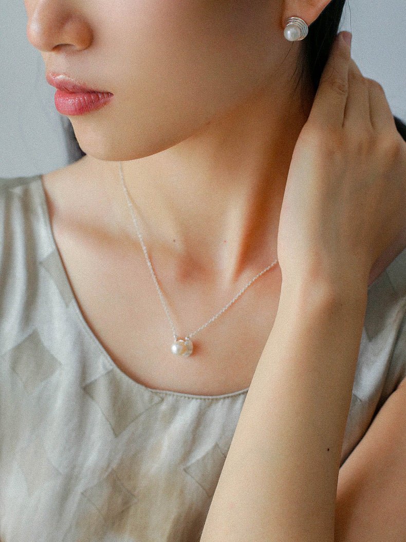 Simple Spiral Pearl Pendant Chain Necklace gembea jewelry