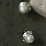 Simple Spiral Pearl Stud Earrings gembea jewelry