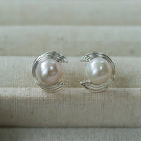 Simple Spiral Pearl Stud Earrings gembea jewelry
