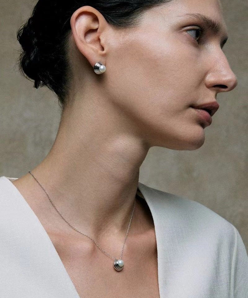 Simple Spiral Pearl Stud Earrings gembea jewelry
