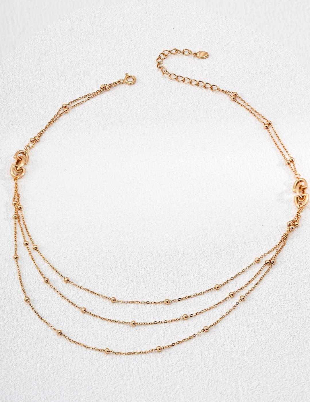 Simple Three Gold Chain Stacked 925 Sterling Silver Necklace - Gembea Jewelry