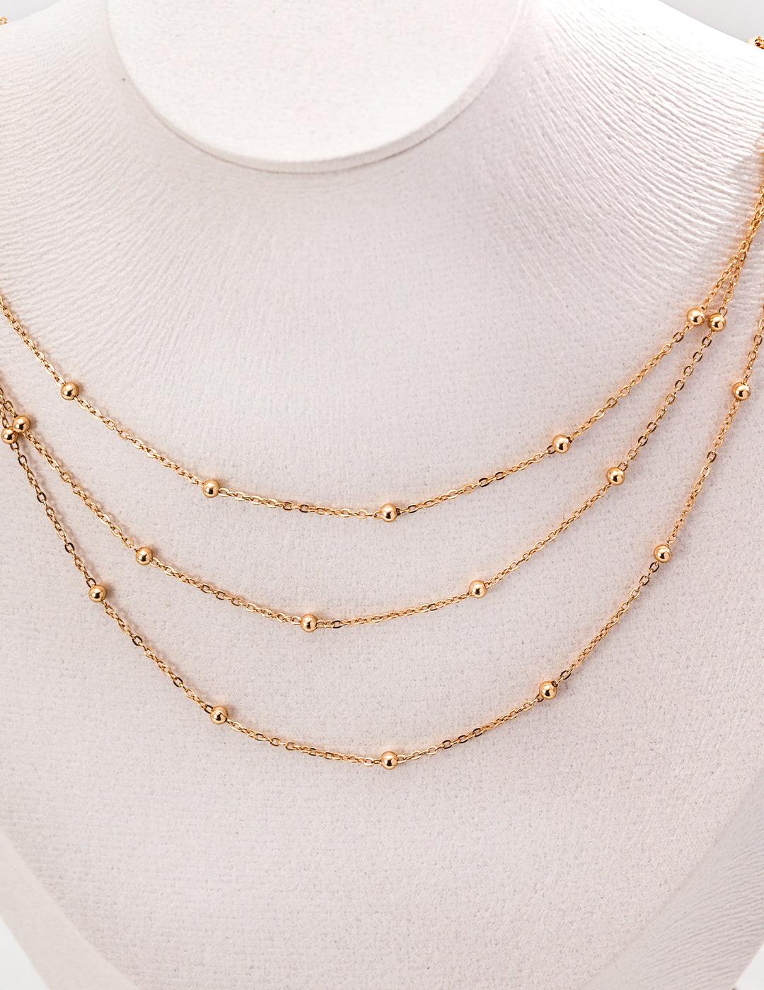 Simple Three Gold Chain Stacked 925 Sterling Silver Necklace - Gembea Jewelry