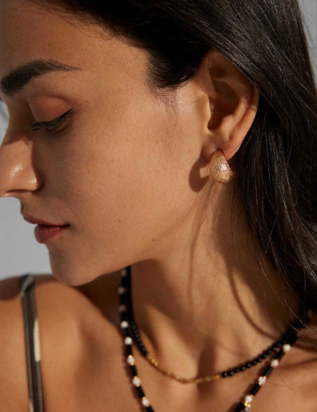 Simple Tinfoil Textured Half Hoop Earrings - Gembea Jewelry