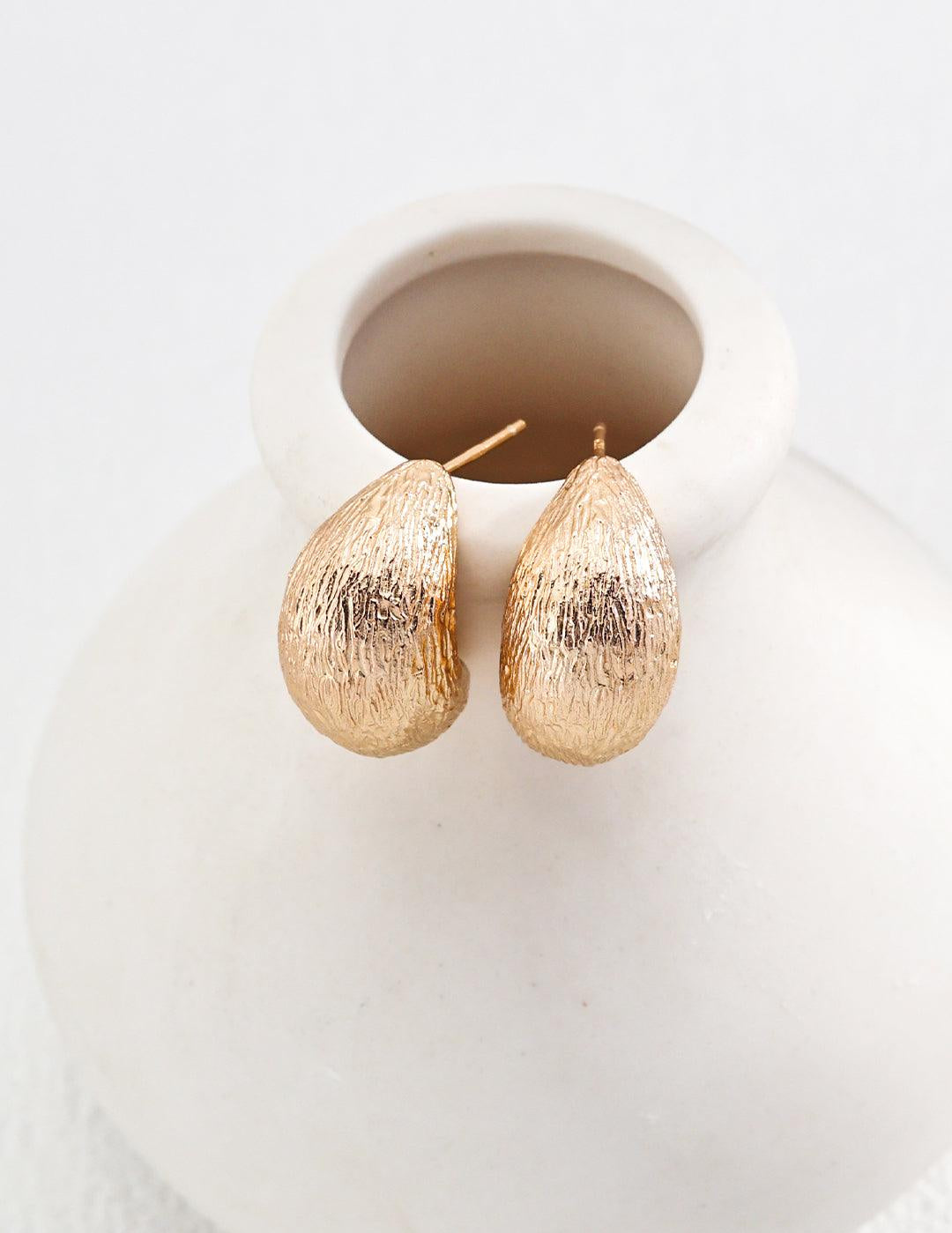 Simple Tinfoil Textured Half Hoop Earrings - Gembea Jewelry