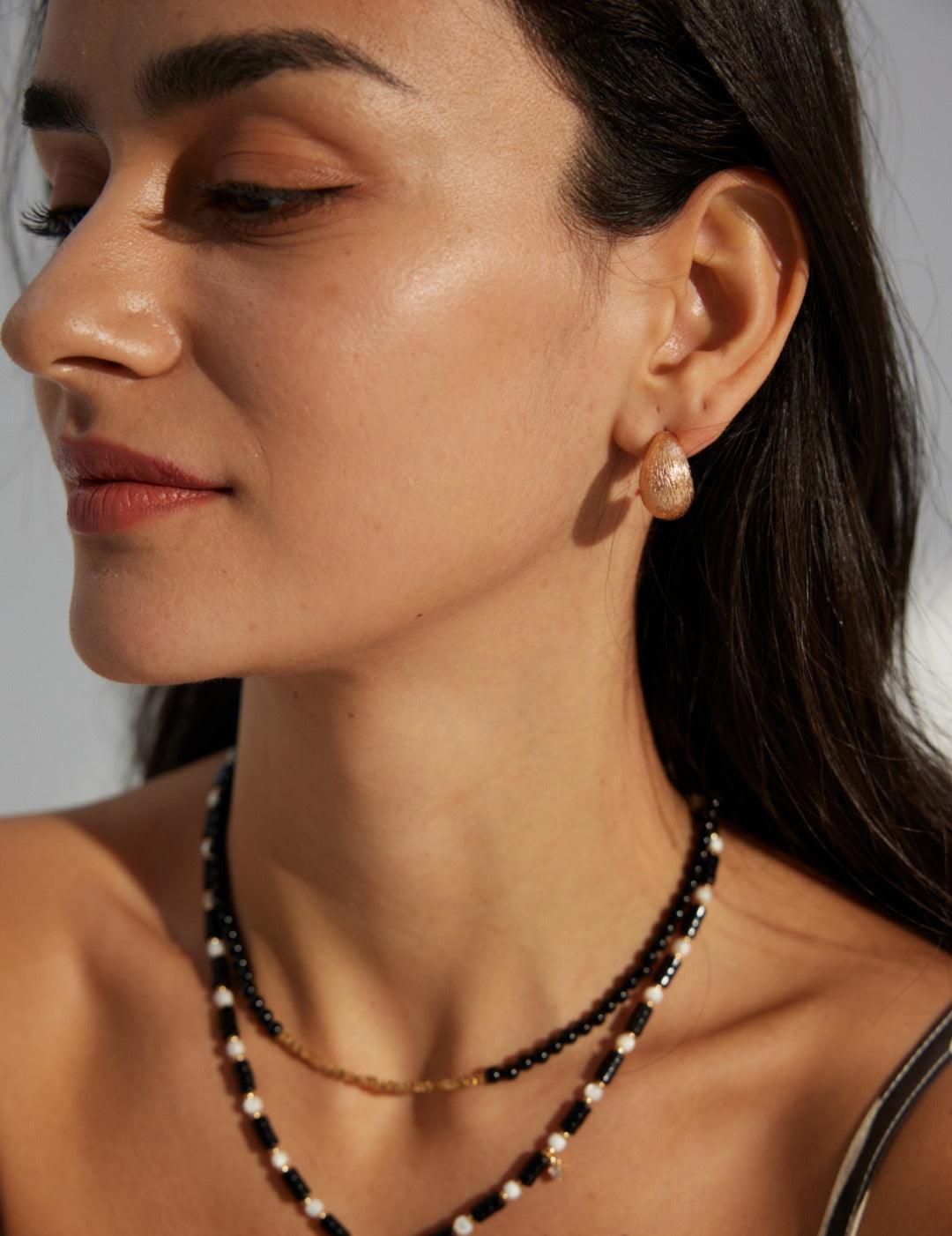 Simple Tinfoil Textured Half Hoop Earrings - Gembea Jewelry